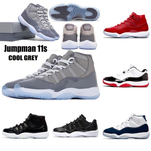 

2022 cool grey 11 11s mens basketball shoes 25th anniversary low legend university blue white bred cap and gown men women sneakers trainers