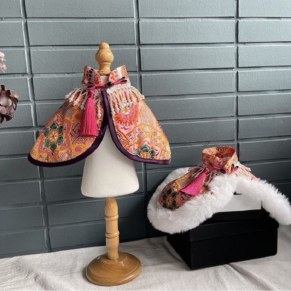 

handmade pet clothes coat dog apparel cloak tippet vintage noble luxury embroidery satin fur keep warm new year christmas costumes cat