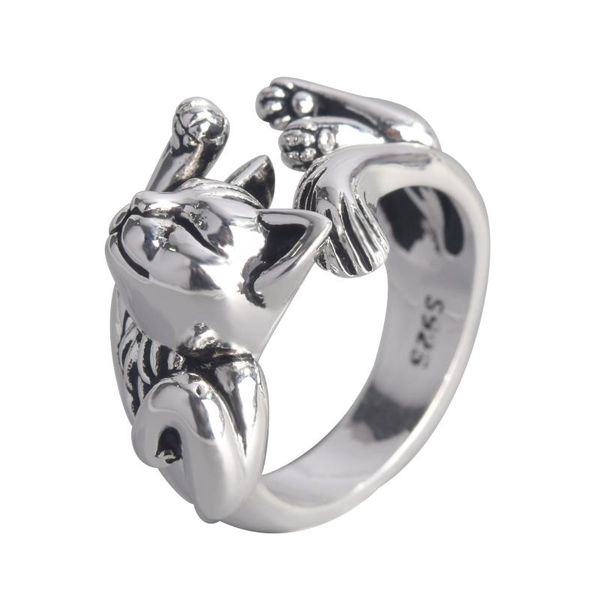 

cluster rings vintage silver color sleeping cat ring for men women adjustable punk hip hop party jewelry, Golden;silver