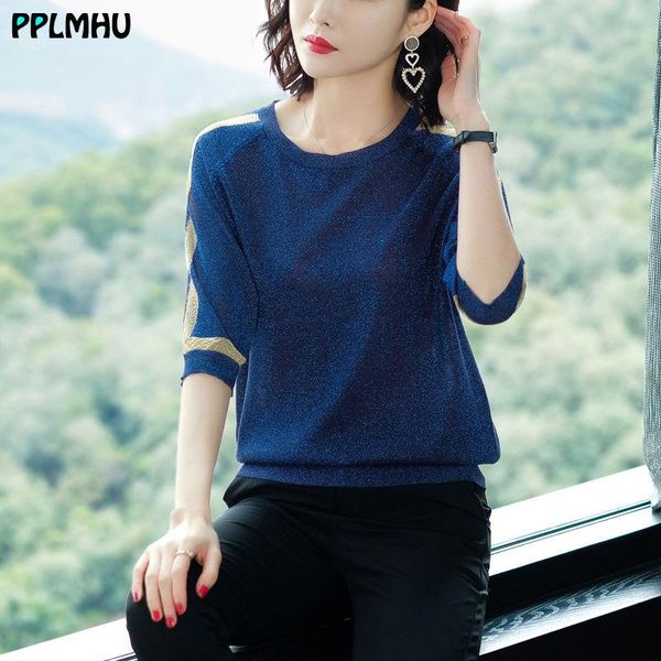 

women's sweaters stripe o-neck short sleeve bright silk knitwear women thin contrast color pullover female plus size summer loose, White;black