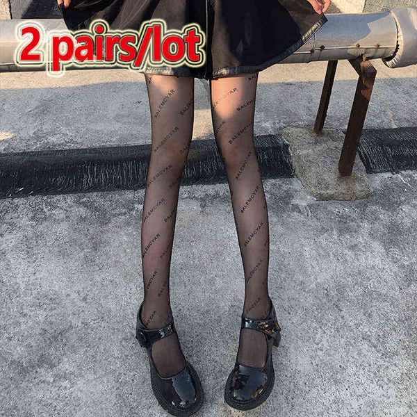 

2 pairs/lot women's stockings thin black color letter silk stockings women's fashion brand thin print tights y1130, Black;white