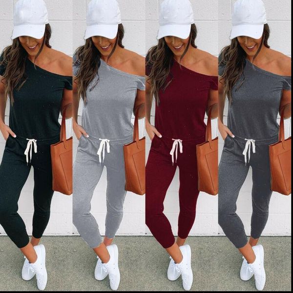 

off shoulder bodycon long sleeve women jumpsuit black gray wine red pants, Black;white