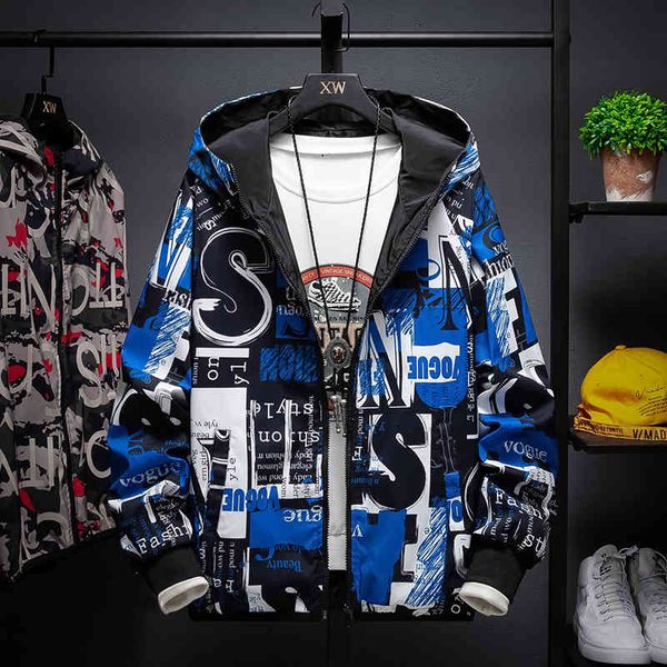 

Fashion Jacket Men's 2021 Spring and Autumn Camouflage Hooded Slim Fit Coat Korean Cool Double-sided Student Wear, Letter brown