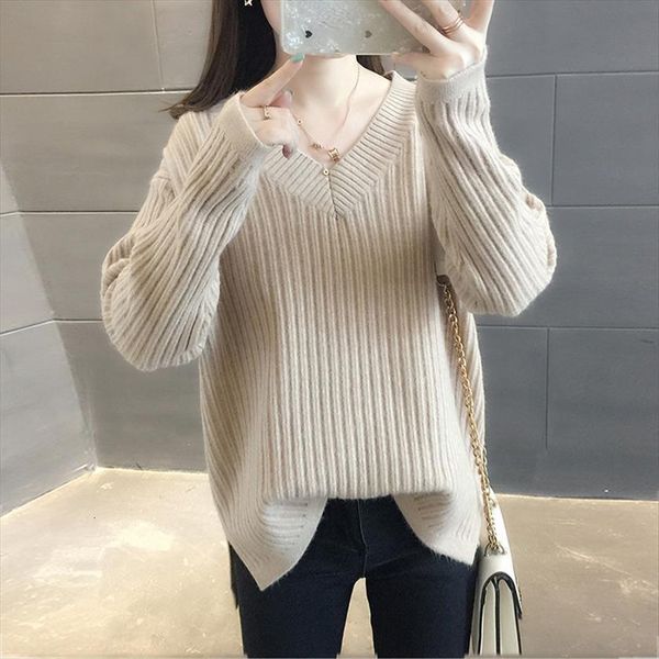 

autumn winter v neck women sweater skinny elastic knitted soft pullover female korean fashion pullovers khaki beige, White;black