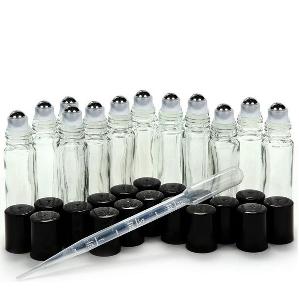 

storage bottles & jars 12pcs 10ml roller bottle for essential oils empty clear plain glass with stainless steel roll on ball perfume travel