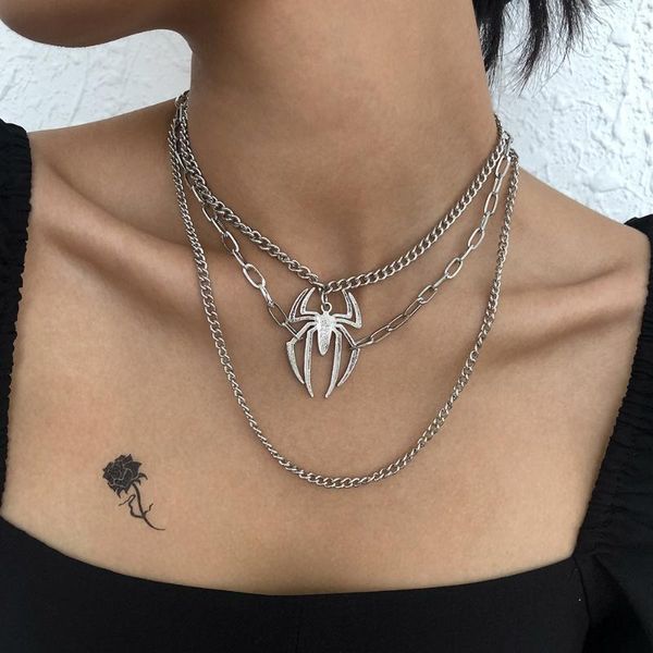 

chains gothic animal spider multilayer necklace pendant for women punk hip hop street jewelry halloween party fashion, Silver