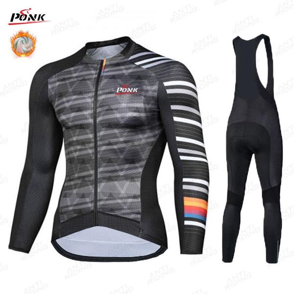 

racing sets 2021 cycling jersey set pro bike winter thermal fleece long sleeve ropa ciclismo bicycle triathlon hombre, Black;blue