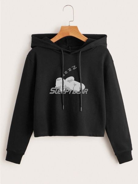 

bear and letter graphic drawstring hoodie n4v8#, White;black