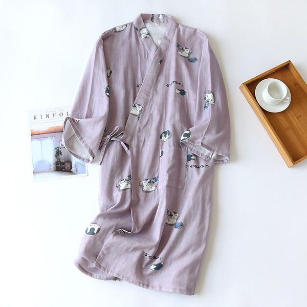 

women's sleepwear spring and summer kimono style nightgown for men women cotton gauze thin loose steamed bathrobe couple robe home serv, Black;red