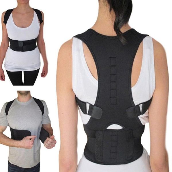 

magnetic back posture corrector men women support lumbar shoulder belt brace therapy wrap harness, Black;blue