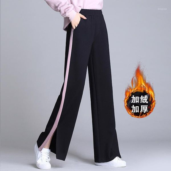 

women's pants & capris -5xl plus size casual women trousers 2021 autumn winter fashion striped loose wide leg thickening velour straig, Black;white