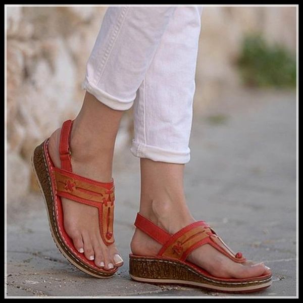 

sandals summer shoes for women 2021 retro soft bottom wedges woman beach, Black