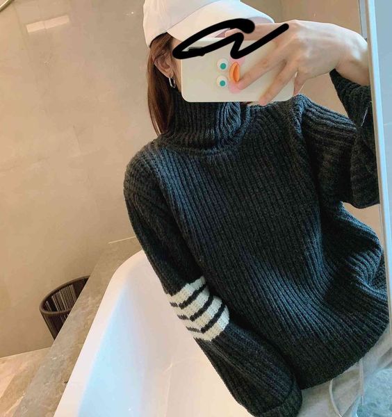 

autumn winter tb high neck men's and women's same knitted four bars versatile basic bottomed sweater couple's wear, White;black