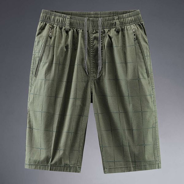 

shorts cotton multi pocket loose plaid pants breathable capris men's 2021 summer 5577, Blue
