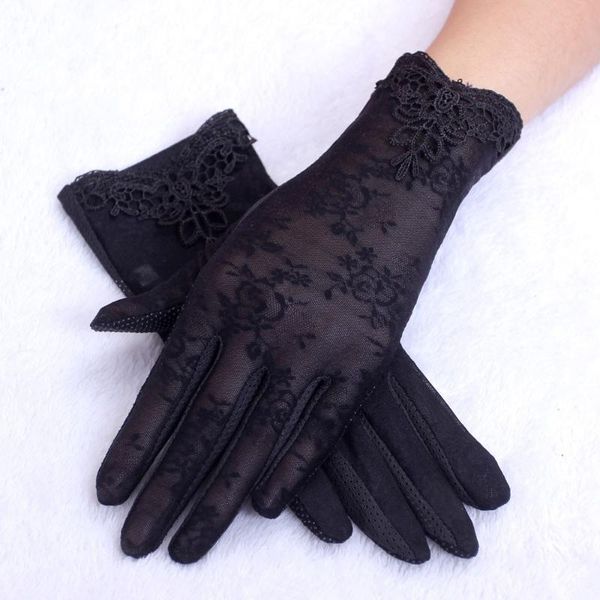 

cycling gloves 2021 summer women uv sunscreen short sun female fashion floral lace driving of thin touch screen ladies, Black