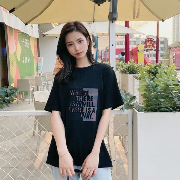 

women's t-shirt net red super fire 2021 summer cotton korean loose 3d personalized three dimensional seven color printing, White