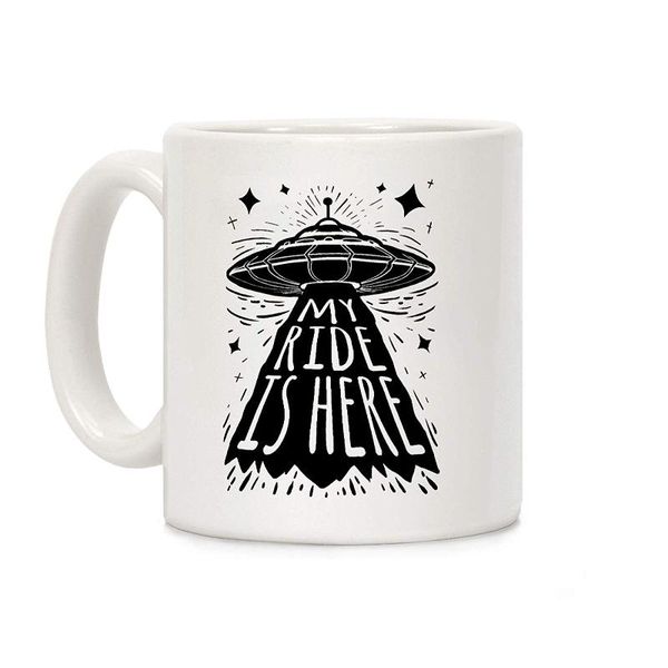 

mugs my ride is here white 11 ounce ceramic coffee mug