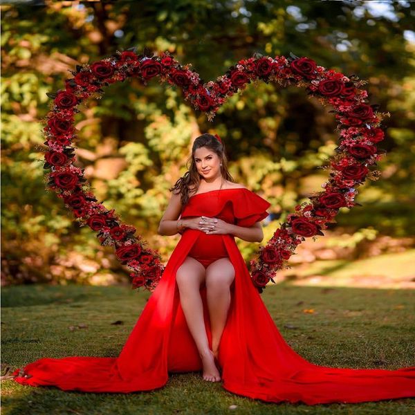 

red one shoulder satin maternityÂ dressesÂ forÂ poÂ shootÂ a line sweep train pregnancy clothes robe gowns for pography custom casual dresses, Black;gray