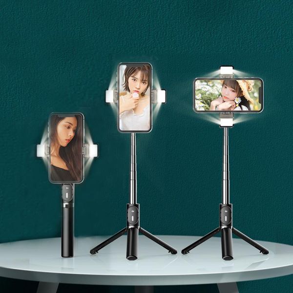 

selfie monopods stick wireless bluetooth foldable mini tripod with double fill light shutter remote control for ios android smartphone