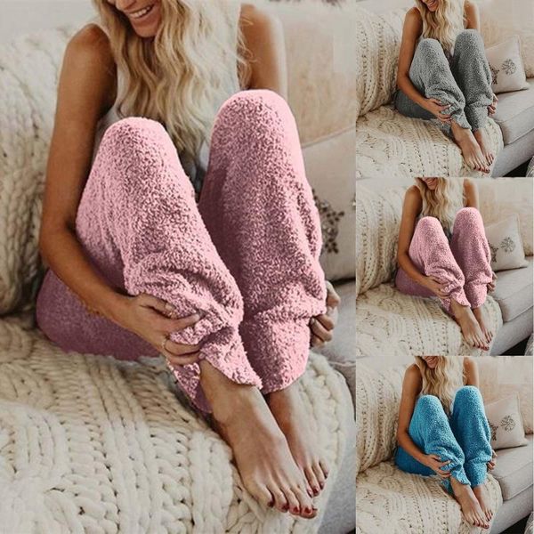 

women's sleepwear large thicken warm trousers winter fleece pants for pajama bottoms loose comfortable home lounge wear, Black;red