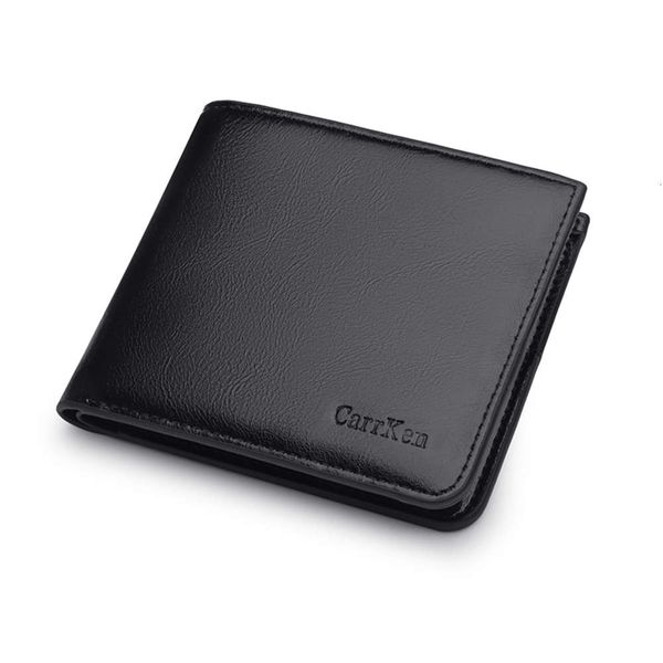 

the wallet men's korean wax leather horizontal zipper wallet enterprise multi card wallet, Black