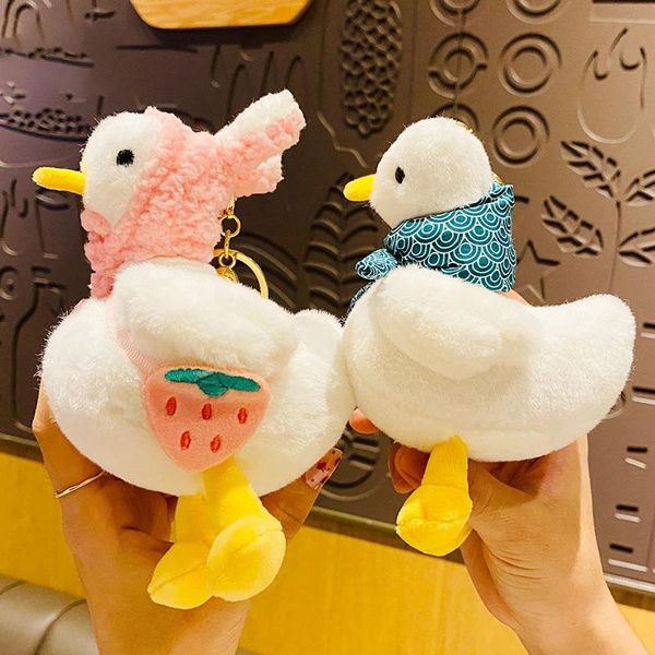 

keychains girl heart plush budding duck doll car keychain creative cute scarf soft fluff toy keyring men women bag pendant gifts, Silver
