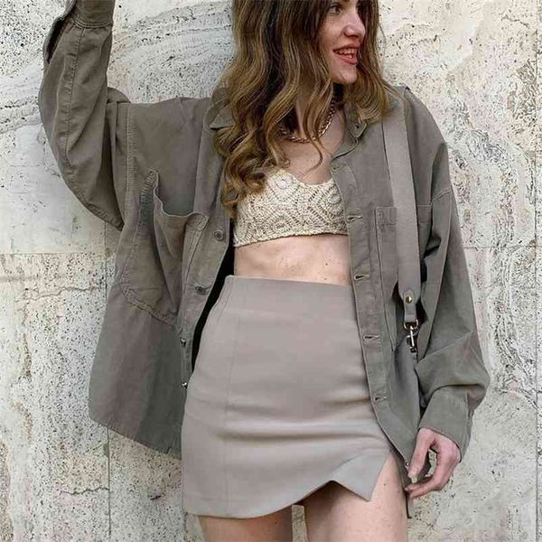 

women spring vintage loose shirts jackets coats za long sleeve pockets solid female fashion street jacket outerwear clothes 210513, Black;brown