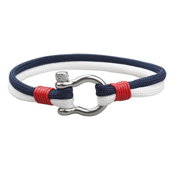 

charm bracelets fashion jewelry navy style sport camping parachute cord men women stainless steel shackle buckle sl004, Golden;silver