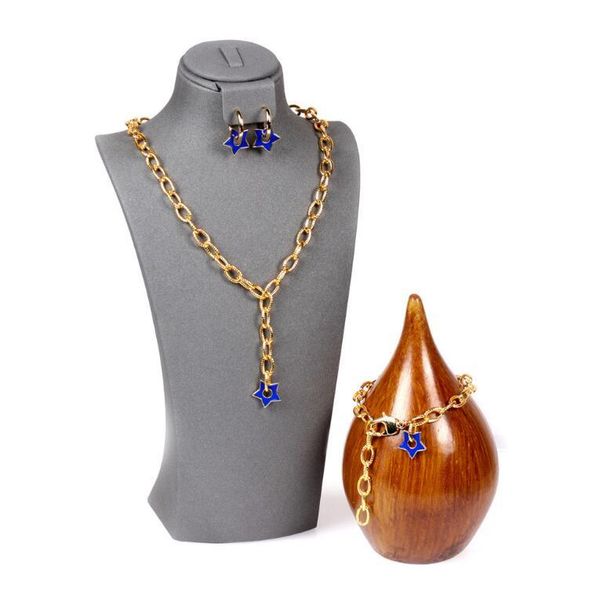 

earrings & necklace ins star thick chain five-pointed hip hop jewelry set, Silver
