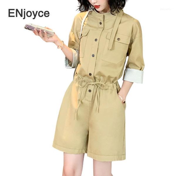 

women's jumpsuits & rompers korean style lace up waist cotton women jumpsuit personality fashion 2021 summer high street cargo pockets, Black;white