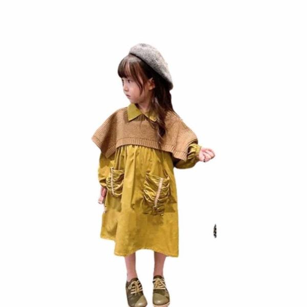 

girl's dresses cultiseed baby girls autumn puff sleeve big pockets loose casual long dress with sweaters scarf children kids vintage go, Red;yellow