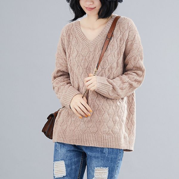 

korean women's sweater v-neck korean-style autumn women s pullovers long sleeve loose oversized 698b 210420, White;black