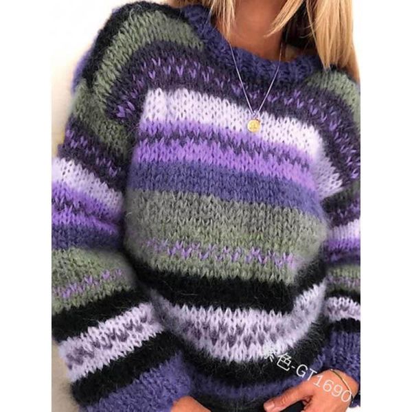 

women's sweaters autumn winter women warm sweatshirt loose knitted pullover sweater korean rainbow striped long sleeve o-neck jumper y, White;black