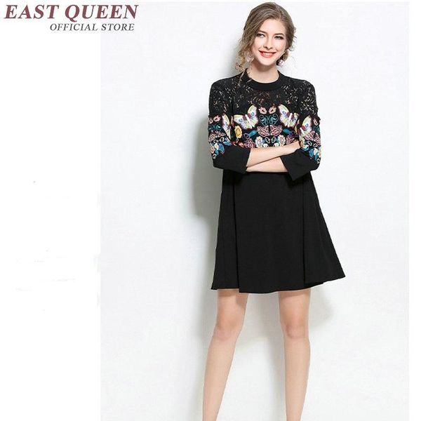 

casual dresses women large size lace dress loose floral embroidery sleeve black kk255 a, Black;gray