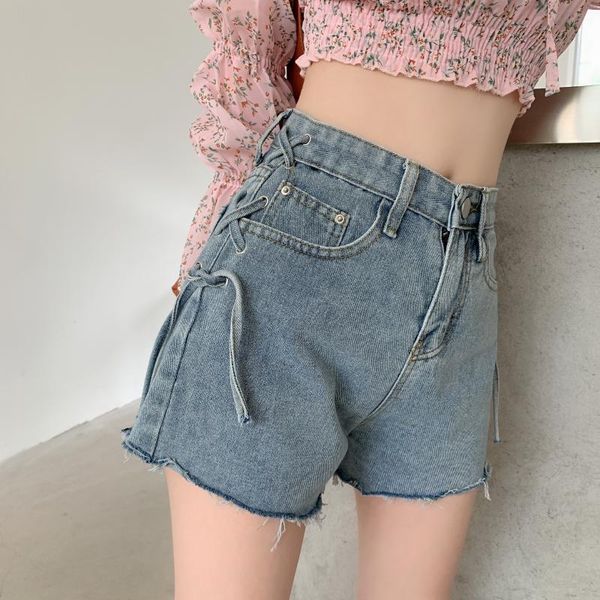 

women's shorts vintage tassel blue denim women casual high waist bottoms 2021 summer streetwear fashion solid color jeans, White;black