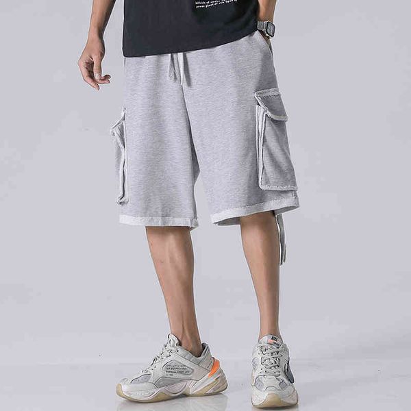 

men's shorts cotton big pocket fashion men cargo loose solid color casual jogger hip hop male qczj, White;black
