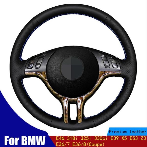 

steering wheel covers car cover hand-stitched black pu artificial leather for e46 318i 325i 330ci e39 x5 e53 z3 e36/7 e36/8(coupe)