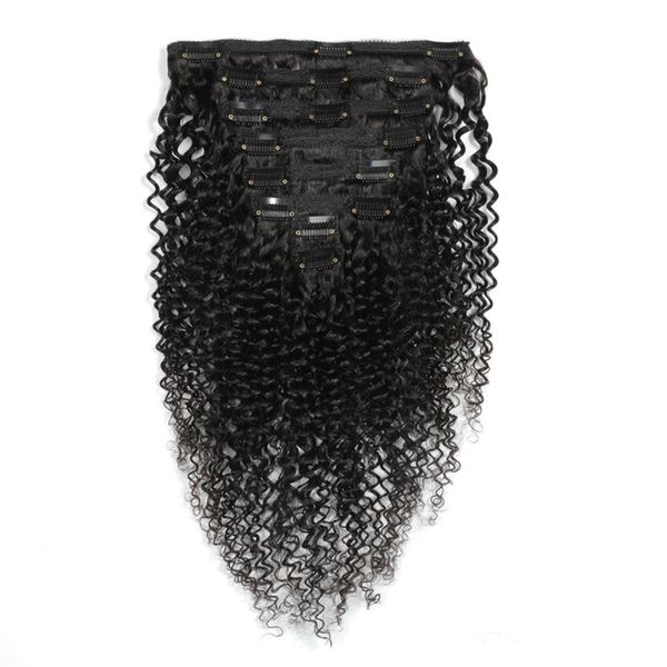 

clip in hair extensions brazilian human hair kinky curly wefts 8 pcs/set natural color 120g machine made, Black;brown
