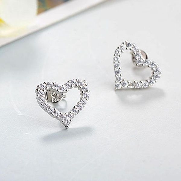 

stud fashion 925 sterling silver love heart shaped earring inlaid full cubic zircon earrings for women party jewelry ins drop, Golden;silver