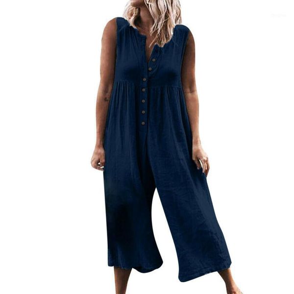 Jumpsuits das Mulheres Macacão Romper Casual Solto Linho Algodão Sem Mangas Jumpsuit Playsuit Calças Macacões Femme