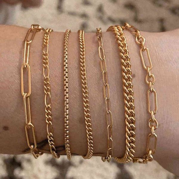 VNOX Chic Feminino Flat Snake Chain Herringbone Bracelets minimalista Jóias de aço inoxidável