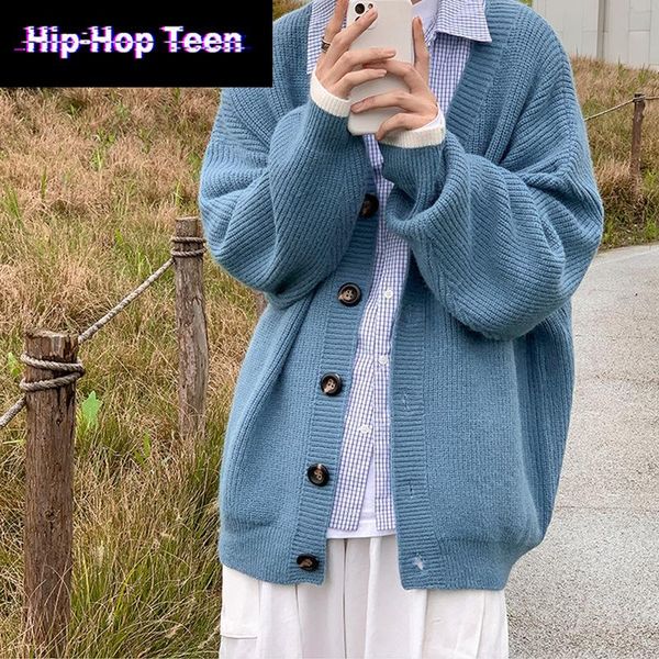 

men's sweaters korean fashion blue cardigans men v-neck streetwear harajuku loos japanese trendy all-match casual pullovers sweater, White;black