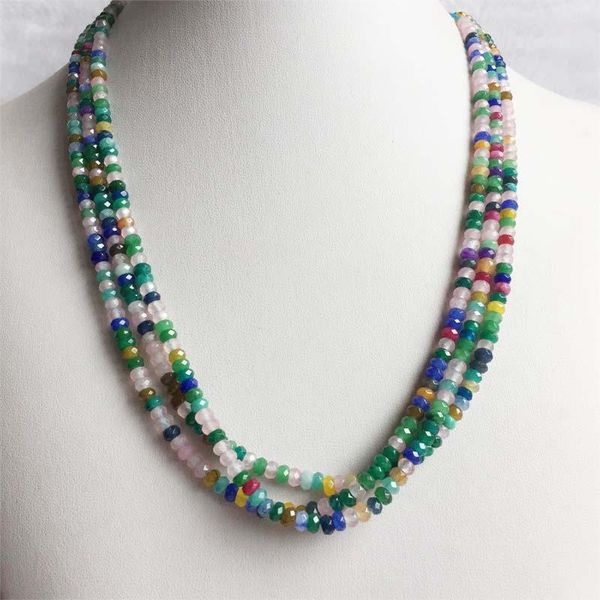 

chains small size 3*4mm faceted mix color jade necklace for women natural stone beaded gem choker collares abacus gift jewelry, Silver