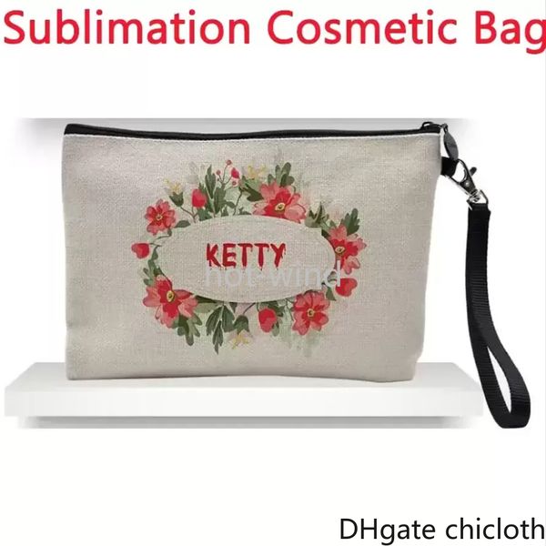 Sublimation Linen Makeup Bag Borse Favor Bilant Coin Borse Borse Pencil Borse per trasferimento di trasferimento Casusto di stoccaggio Regalo di Natale EE