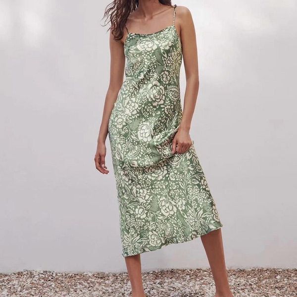 

casual dresses women fashion summer spaghetti strap dress print slip ladies slim fit party long elegant streetwear, Black;gray
