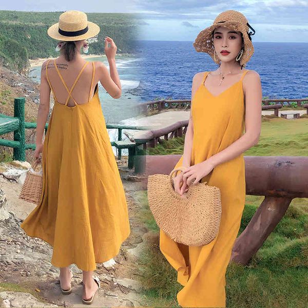 

dresses beach skirt seaside holiday bohemian yellow drawstring dress women's summer open back, Black;gray