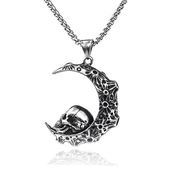 

chains fashion moon skull necklace pendant women jewelry 60cm punk choker gothic chain friendship gift, Silver