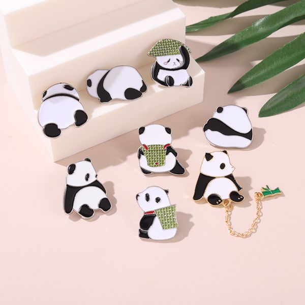 

panda daily with bamboo hat enamel cute cartoon pins chinese bear brooches animal metal badges bag clothes pin up jewelry gift, Gray