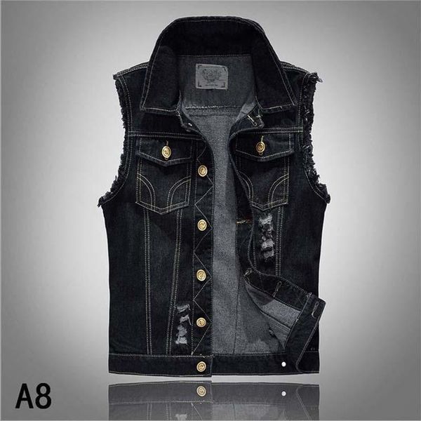 

cowboy ripped mens vest jeans casual slim denim sleeveless jacket cotton black waistcoats colete s-4xl 7xl men's vests, Black;white