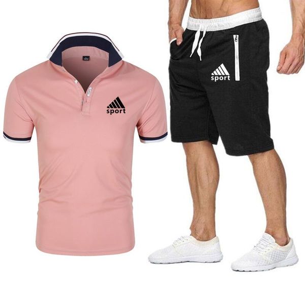 

men's polos men sets shirt summer casual breathable t shirt+shorts brand sports suit sportswear tracksuit pants clothes, White;black